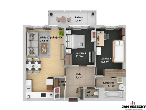 Pronájem bytu 3+kk, Praha - Čakovice, Marie Podvalové, 70 m2