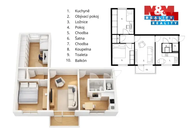 Prodej bytu 3+1, Uničov, Litovelská, 73 m2