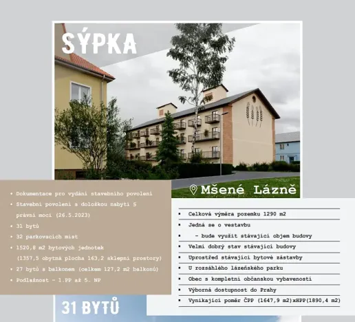 Prodej činžovního domu, Mšené-lázně, Prosek, 1521 m2