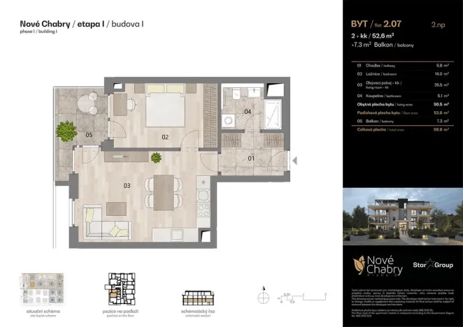 Prodej bytu 2+kk, Praha - Dolní Chabry, Kadaňská, 52 m2