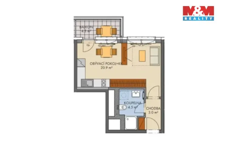 Pronájem bytu 1+kk, Praha - Třebonice, Thomasova, 29 m2
