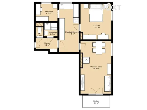 Pronájem bytu 3+kk, Nemyšl, 79 m2