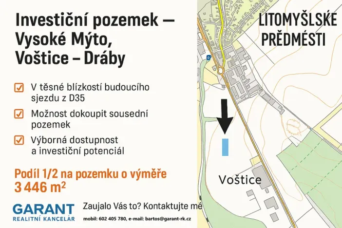 Prodej komerčního pozemku, Vysoké Mýto, Voštice, 3446 m2