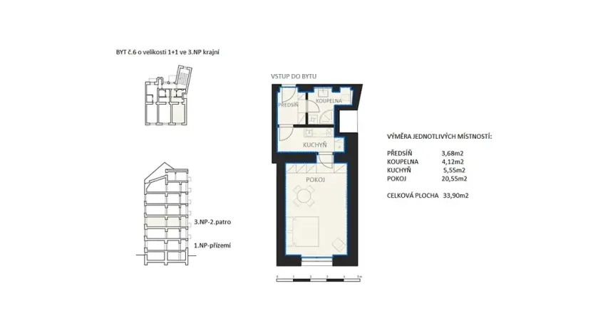 Pronájem bytu 1+1, Brno, Cihlářská, 34 m2