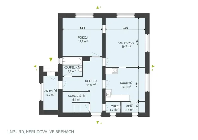 Prodej rodinného domu, Břehy, Nerudova, 123 m2