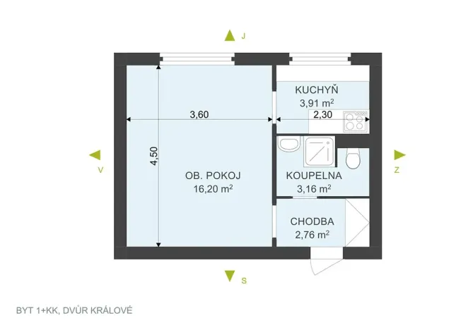 Pronájem bytu 1+kk, Dvůr Králové nad Labem, Macharova, 27 m2