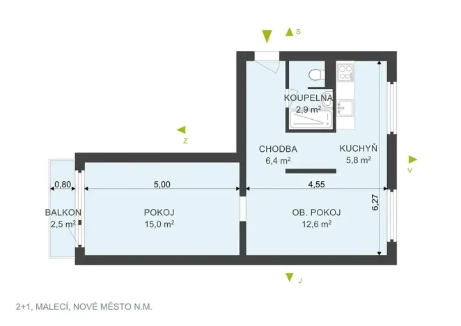 Pronájem bytu 2+1, Nové Město nad Metují, Malecí, 45 m2