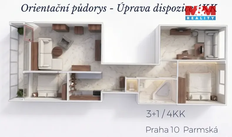 Prodej bytu 3+1, Praha - Horní Měcholupy, Parmská, 72 m2