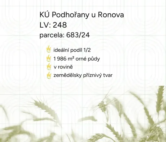 Prodej podílu pole, Podhořany u Ronova, 1986 m2