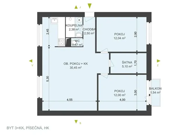Pronájem bytu 3+kk, Hradec Králové, Písečná, 67 m2