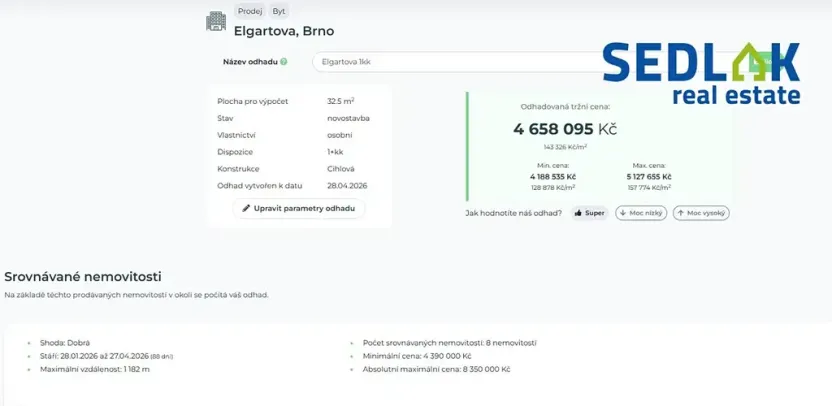 Prodej bytu 1+kk, Brno, Elgartova, 30 m2