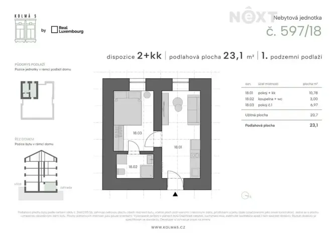 Prodej bytu 2+kk, Praha - Vysočany, Kolmá, 23 m2