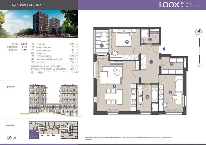 Pronájem bytu 3+kk, Praha - Prosek, Litoměřická, 82 m2