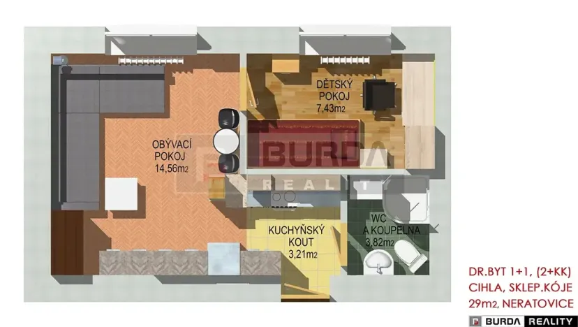 Pronájem bytu 2+kk, Neratovice, 28 m2