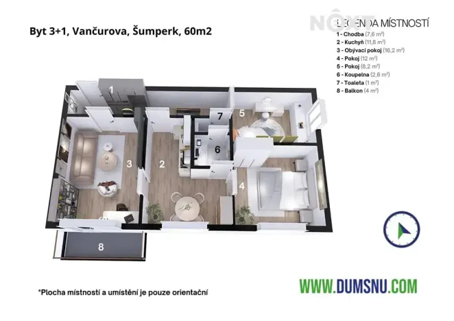 Pronájem bytu 3+1, Šumperk, Vančurova, 60 m2