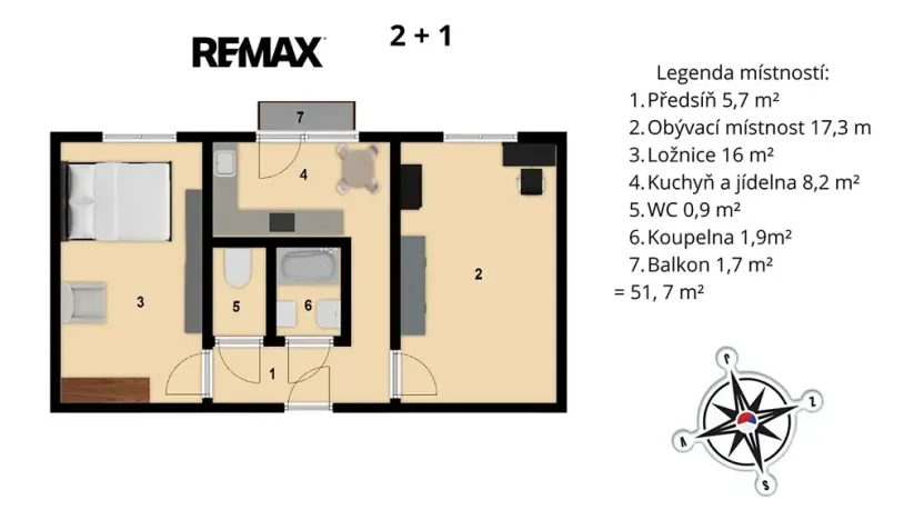 Pronájem bytu 2+1, Praha - Radotín, Sídliště, 50 m2