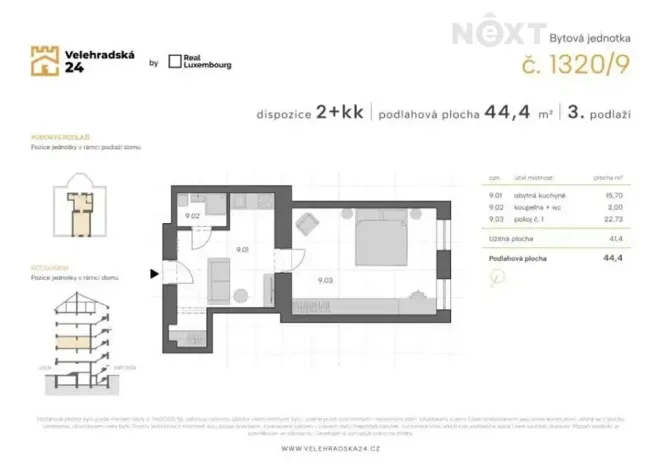 Pronájem bytu 2+kk, Praha - Vinohrady, Velehradská, 44 m2