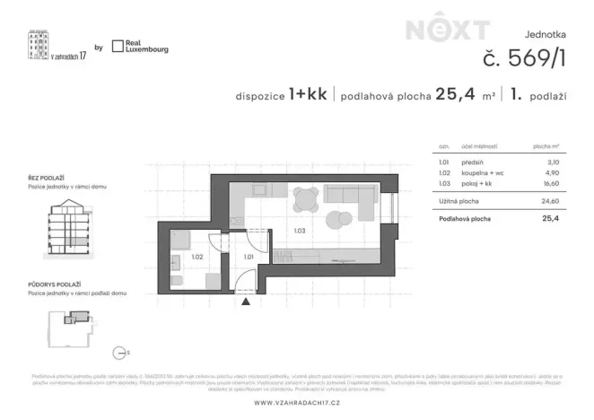 Prodej bytu 1+kk, Praha - Libeň, V zahradách, 26 m2
