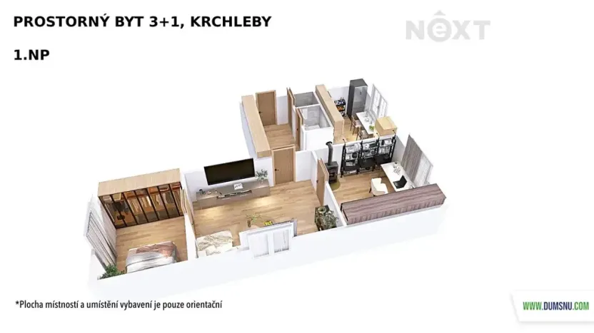 Prodej bytu 3+1, Krchleby, 55 m2