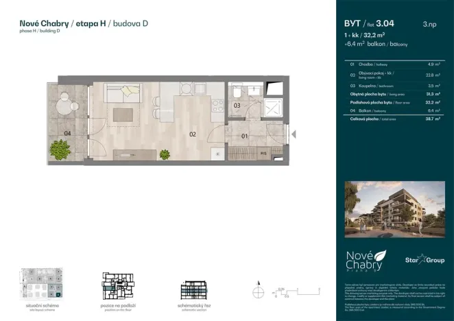 Prodej bytu 1+kk, Praha - Dolní Chabry, Domašínská, 32 m2