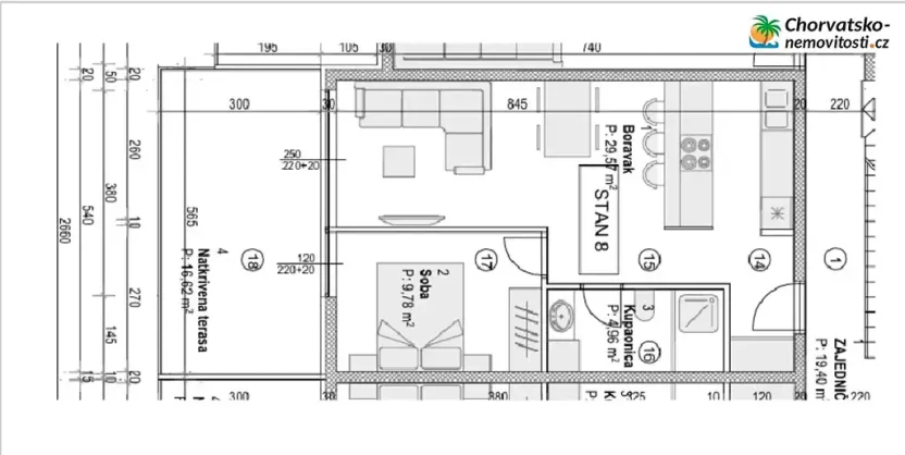 Prodej bytu 2+kk, Povljana, Chorvatsko, 44 m2