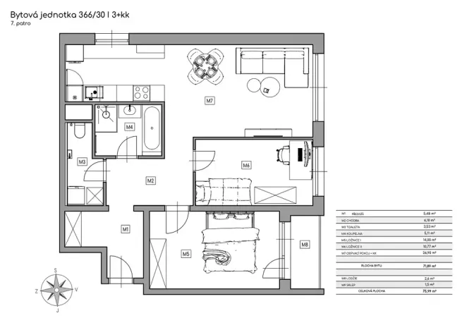 Prodej bytu 3+kk, Praha - Horní Měcholupy, Janovská, 76 m2