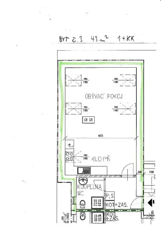 Pronájem bytu 1+kk, Byšice, Mělnická, 43 m2