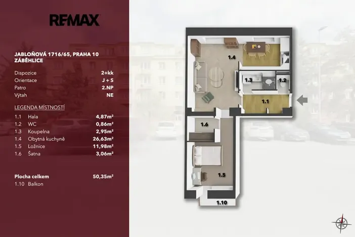 Prodej bytu 2+kk, Praha - Záběhlice, Jabloňová, 50 m2