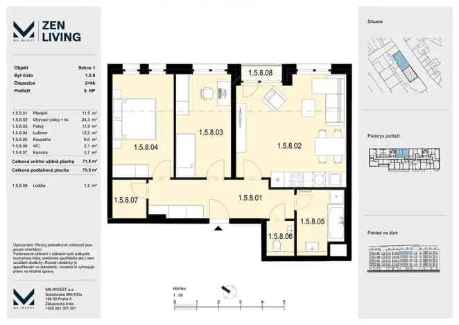 Prodej bytu 3+kk, Praha - Libeň, Zenklova, 76 m2