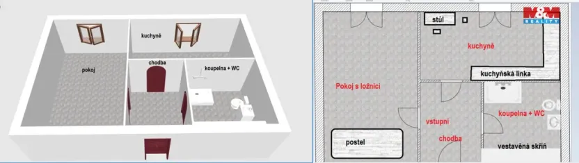 Pronájem bytu 1+1, Opočno, Krátká, 32 m2