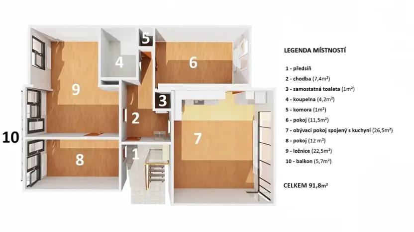 Pronájem bytu 4+kk, Praha, Gončarenkova, 92 m2