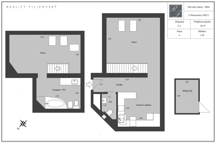 Prodej bytu 2+1, Ústí nad Labem, U Nemocnice, 90 m2
