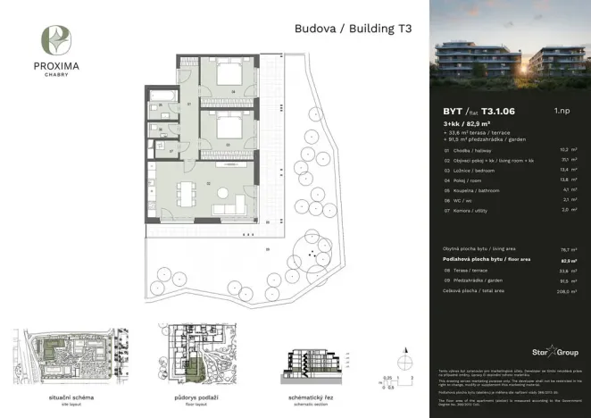 Prodej bytu 3+kk, Praha - Dolní Chabry, Bílenecké náměstí, 82 m2