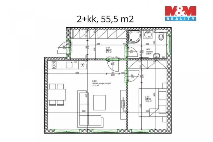 Pronájem bytu 2+kk, Radnice, Na Potocích, 57 m2