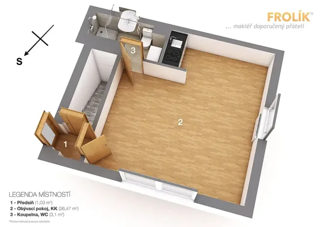 Pronájem bytu 1+kk, Praha - Nebušice, Na závěji, 30 m2