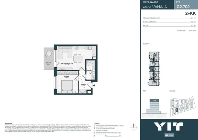Prodej bytu 2+kk, Kladno, Unhošťská, 44 m2