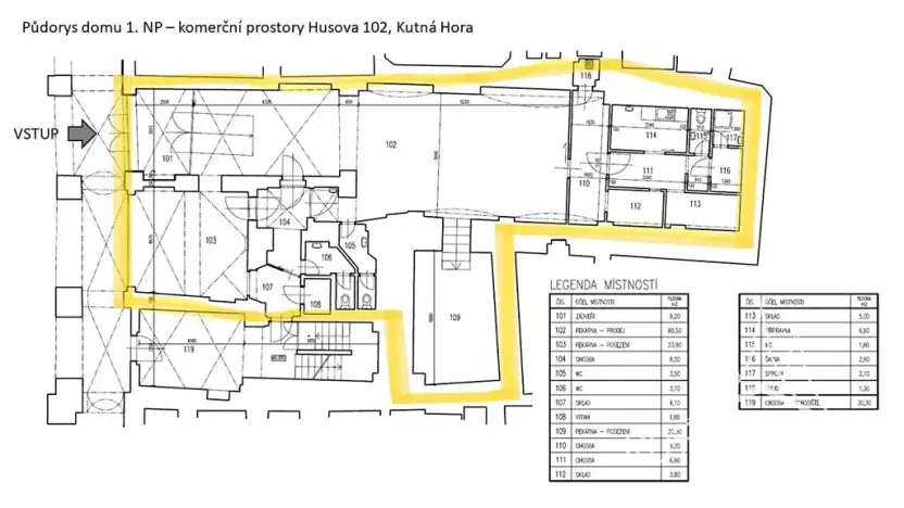 Pronájem obchodního prostoru, Kutná Hora, Husova, 195 m2