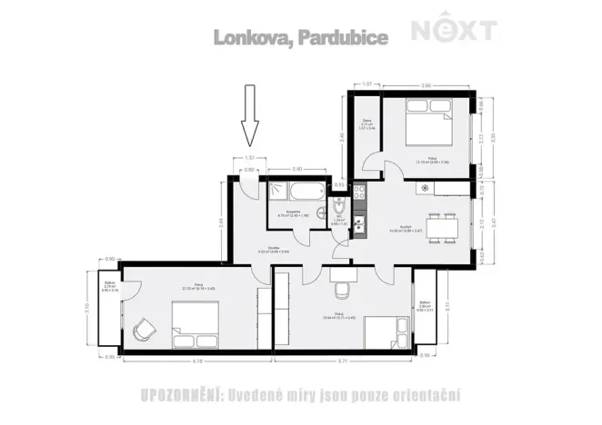 Prodej bytu 3+1, Pardubice, Lonkova, 101 m2
