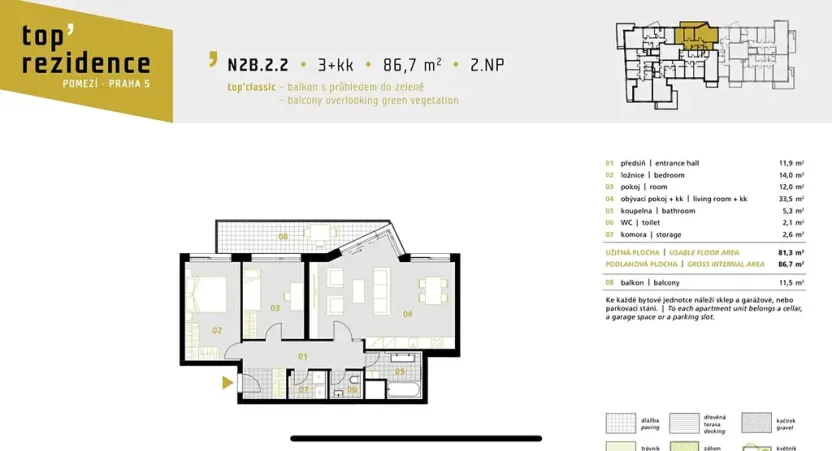 Pronájem bytu 3+kk, Praha, Na pomezí, 87 m2