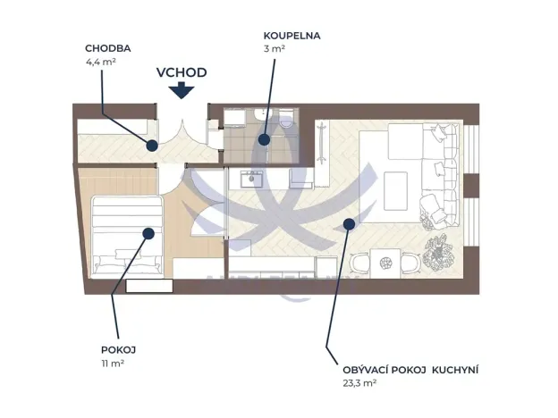 Pronájem bytu 2+kk, Mladá Boleslav, Starofarní, 42 m2