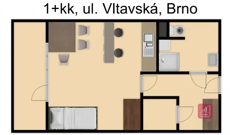 Prodej bytu 1+kk, Brno, Vltavská, 30 m2