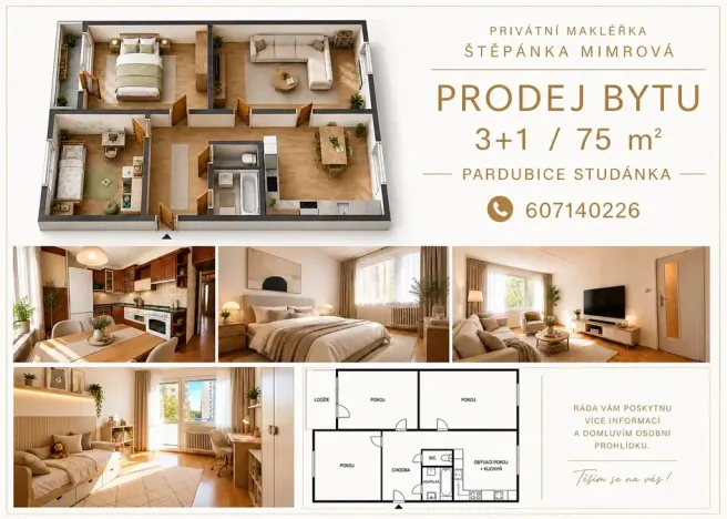 Prodej bytu 3+1, Pardubice, Bartoňova, 75 m2