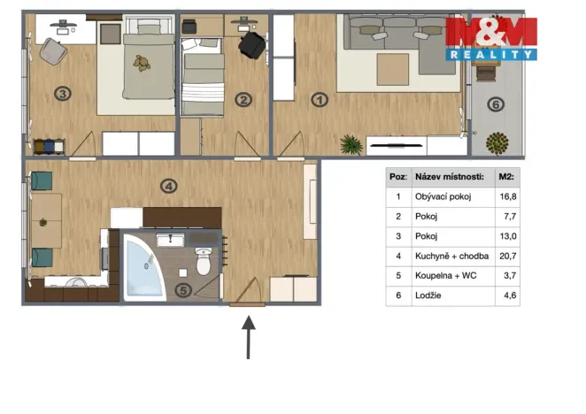 Prodej bytu 3+1, Chomutov, Borová, 62 m2