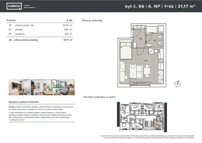 Pronájem bytu 1+kk, Praha - Karlín, Pobřežní, 31 m2