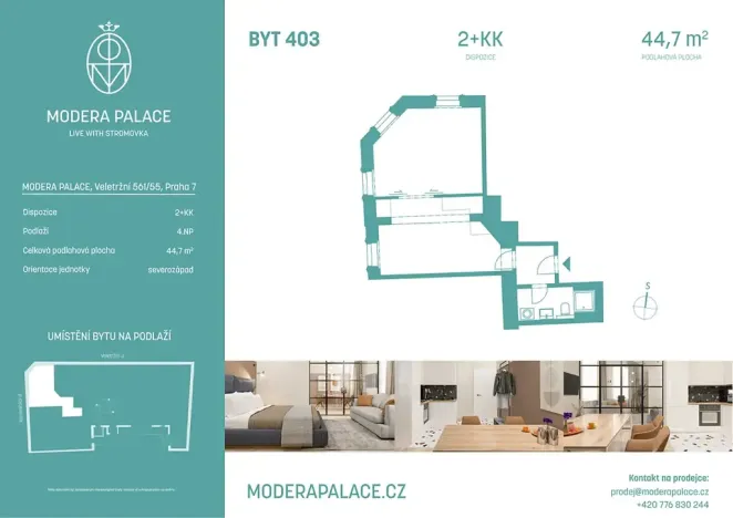 Prodej bytu 2+kk, Praha - Holešovice, Veletržní, 44 m2