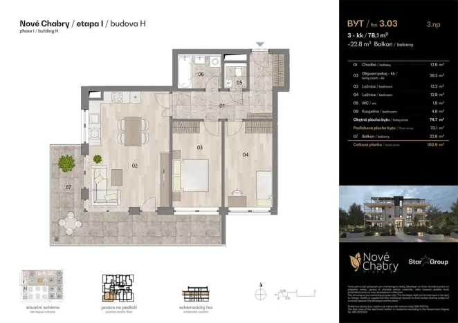 Prodej bytu 3+kk, Praha - Dolní Chabry, Dvorní, 78 m2