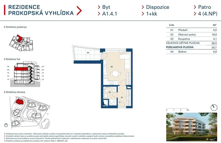 Prodej bytu 1+kk, Praha - Jinonice, Radlická, 28 m2