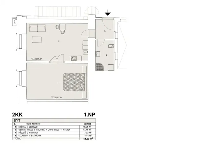 Pronájem bytu 2+kk, Praha - Nové Město, Lípová, 44 m2