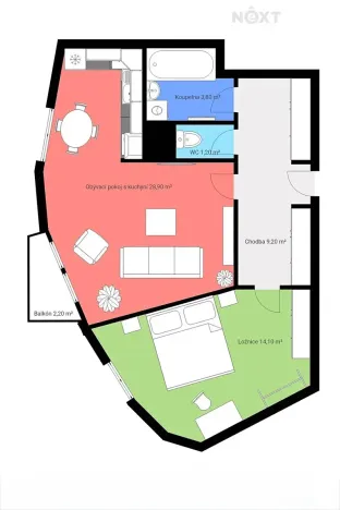 Prodej bytu 2+kk, Jindřichův Hradec, Nušlova, 57 m2