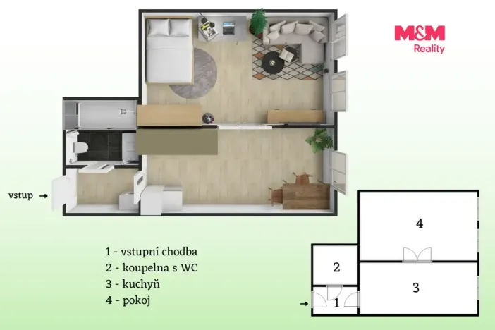 Pronájem bytu 1+1, Praha - Smíchov, Vltavská, 40 m2